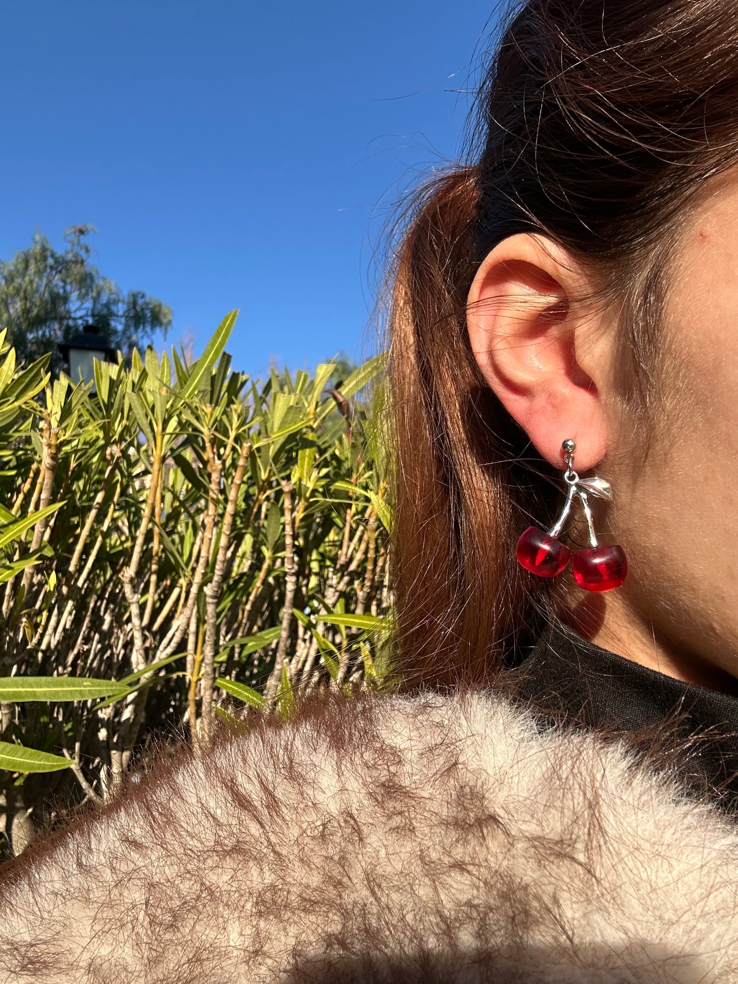 Boucles d’oreilles cerise - alliage argenté