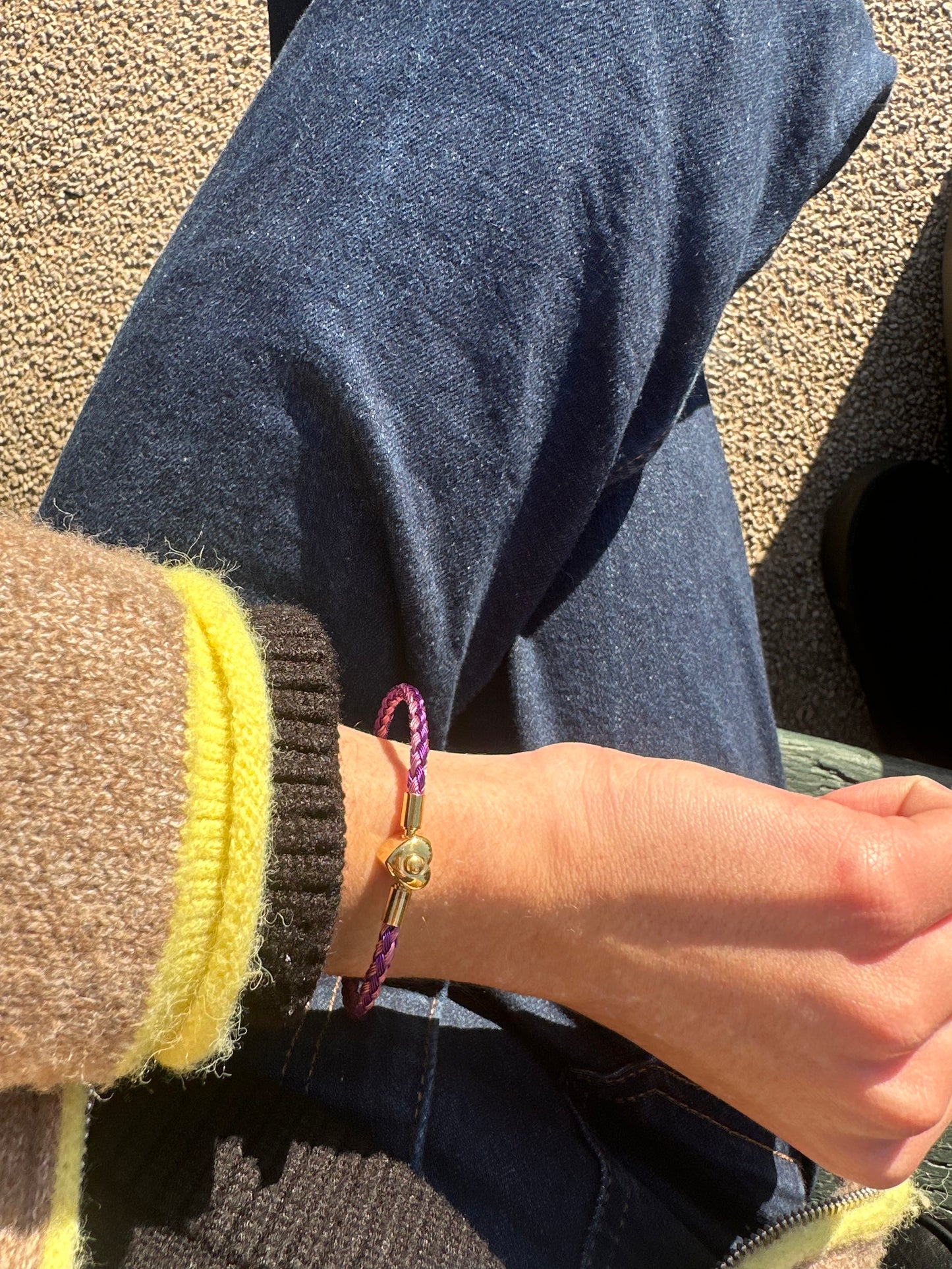 Bracelet cordon cœur - acier inoxydable doré