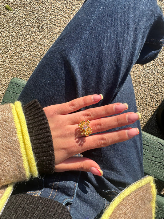 Bague ajustable fleur - cuivre doré