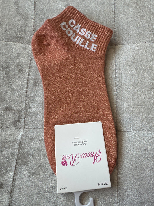 Socquettes pailletées message « casse couille »