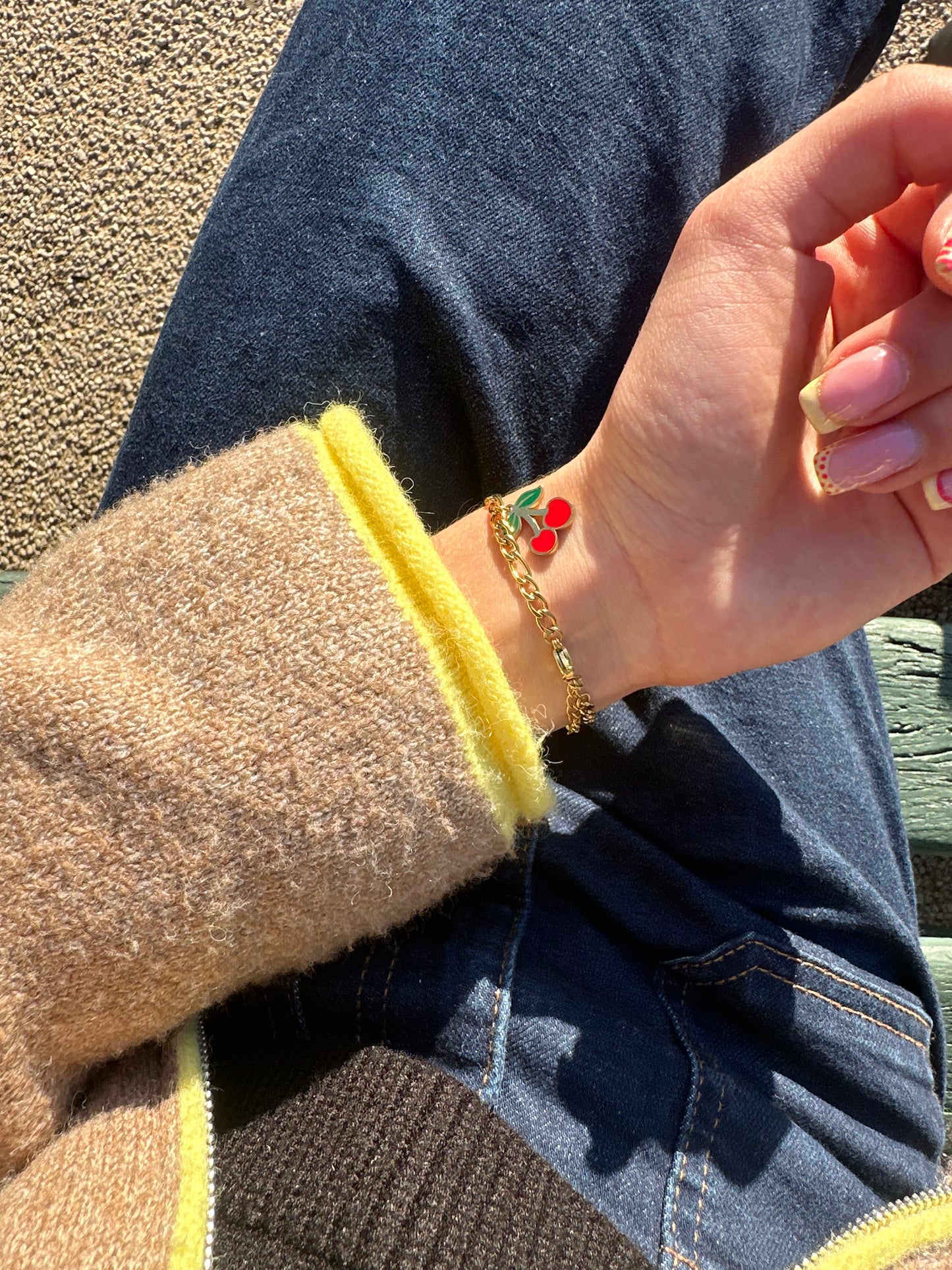 Bracelet cerises - acier inoxydable doré