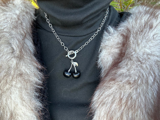 Collier cerise - alliage argenté