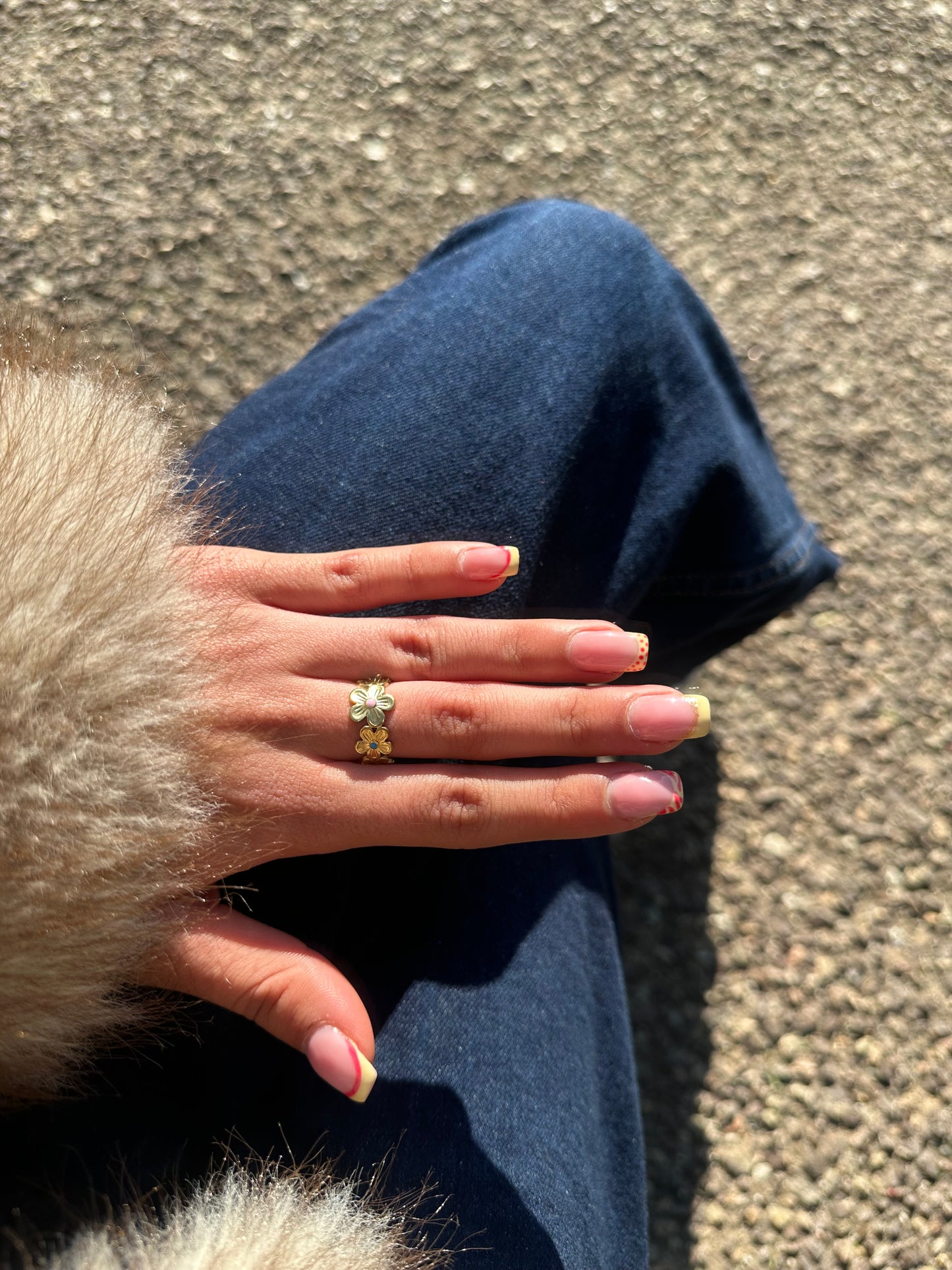 Bague ajustable fleur - acier inoxydable doré et multicolore