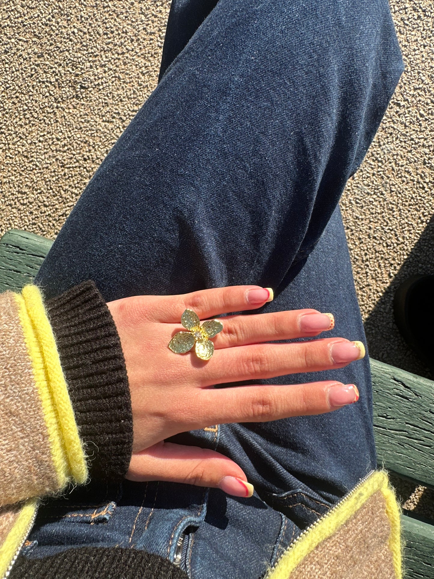 Bague ajustable fleur - cuivre doré