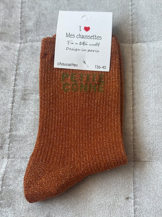 Chaussettes pailletées message « petite conne »