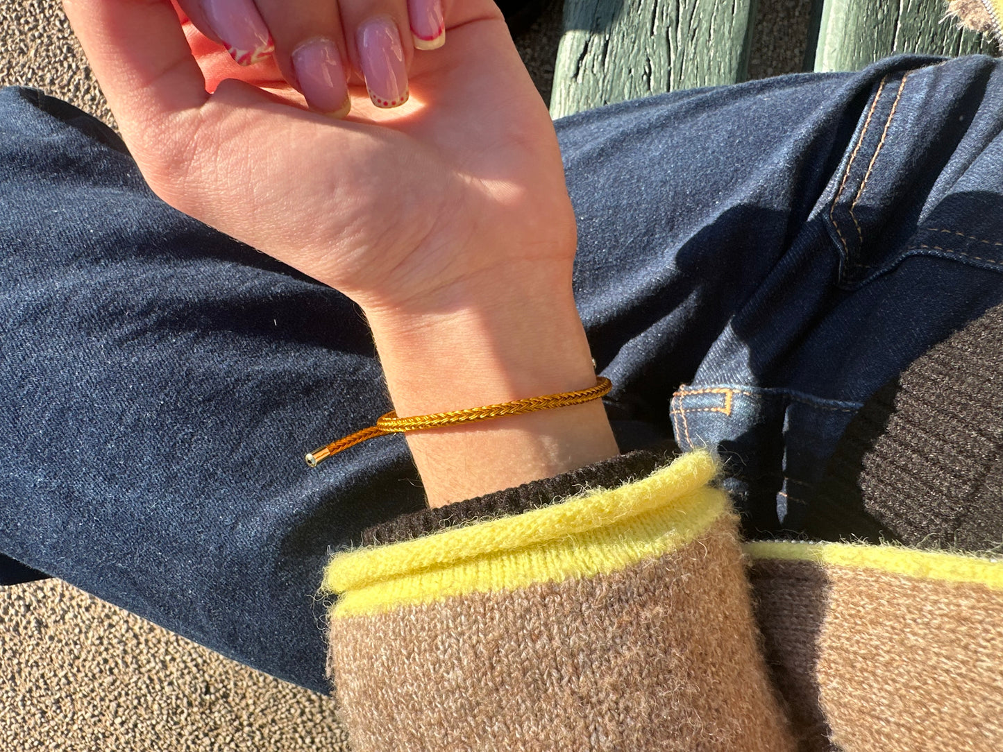 Bracelet cordon ajustable - acier inoxydable doré