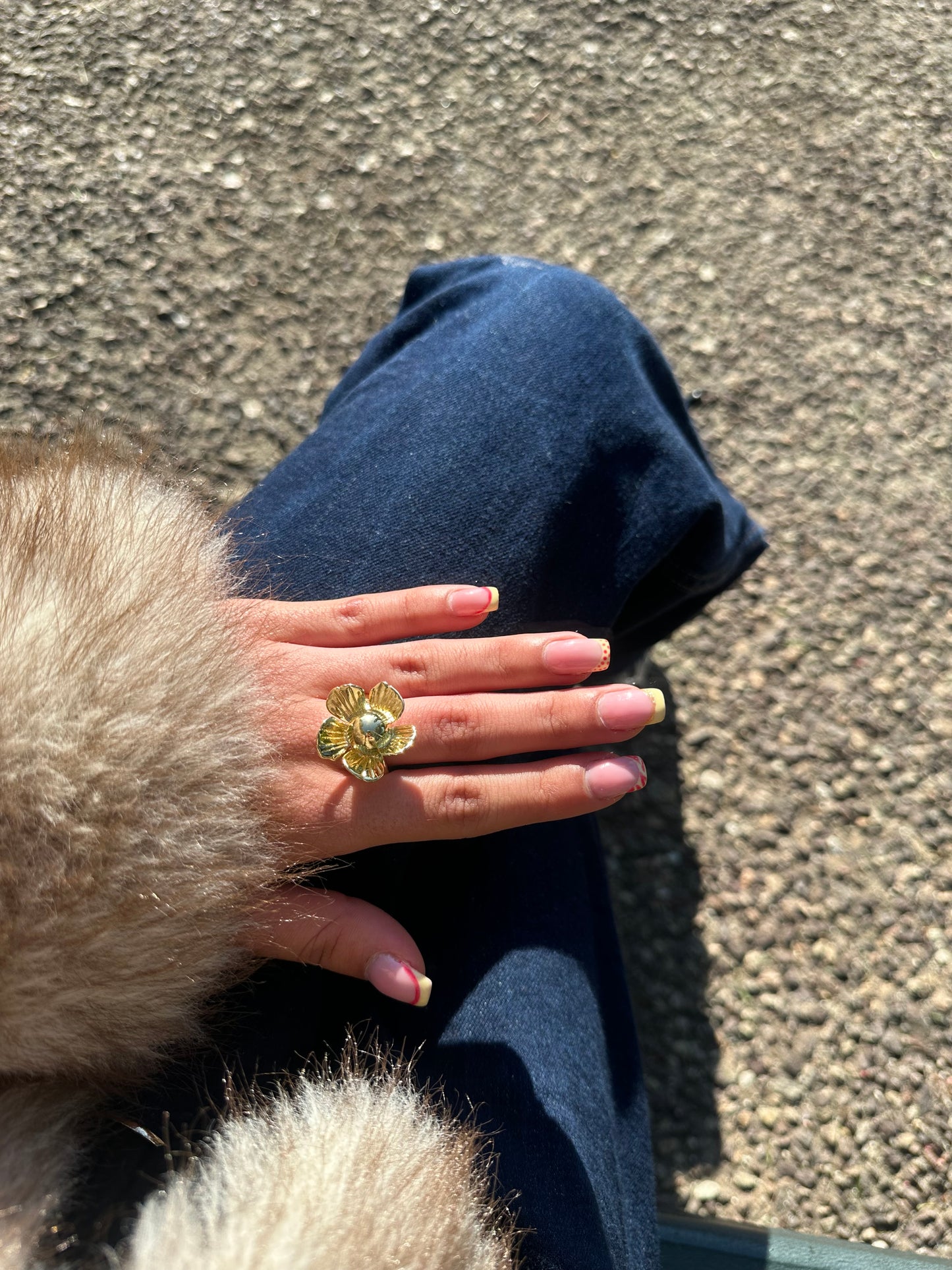 Bague ajustable fleur - cuivre doré