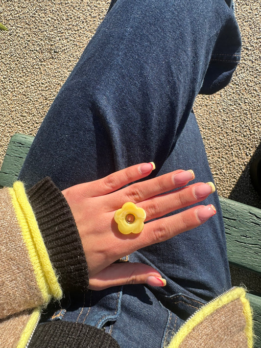 Bague ajustable fleur - acier inoxydable doré