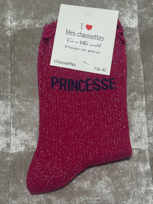 Chaussettes pailletées message « princesse »